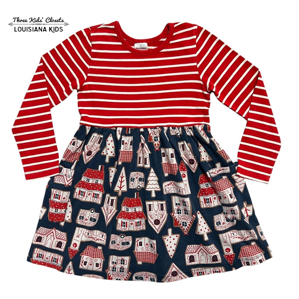 Hanna Andersson Sz 110 (5) Gingerbread Village Christmas Holiday Mixie Dress - Picture 1 of 7